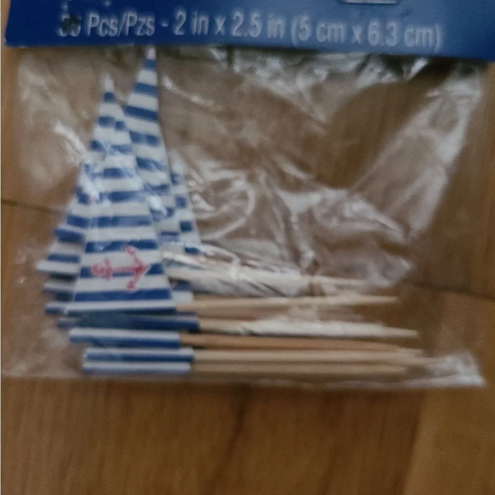 Amscan Blue and White Nautical Party Decorations. Anchor striped party picks - Picture 2 of 2